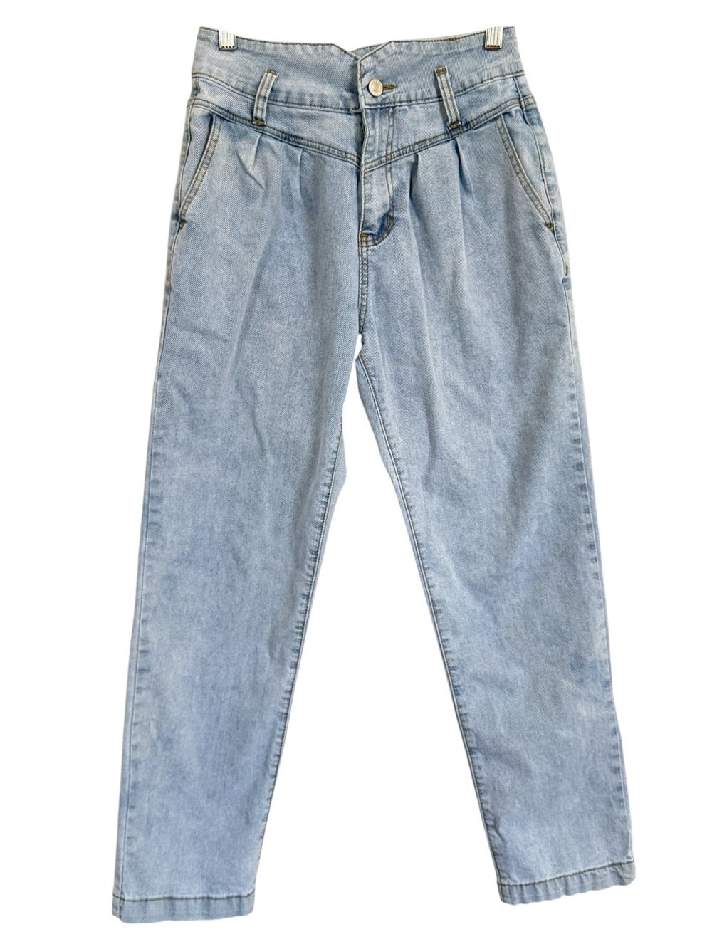 Aaron & Amber High Rise Pleated straight Leg Jeans Light Wash Women’s Size Small